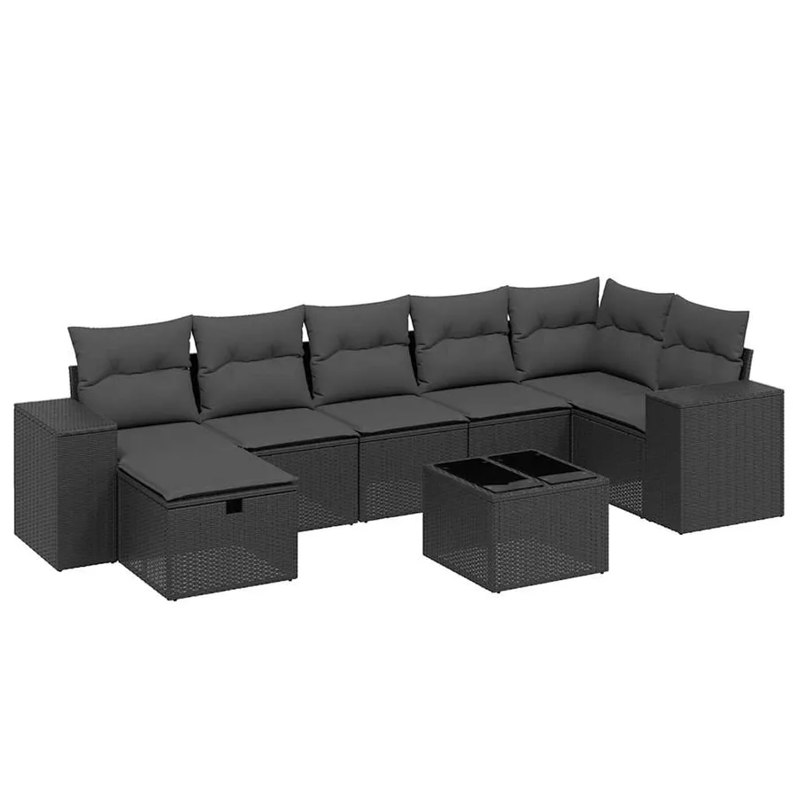 Salon de jardin 8 pcs avec coussins noir résine tressée - 2