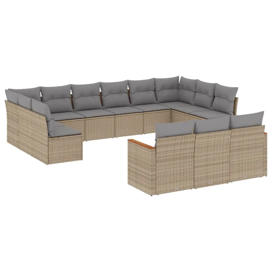 Salon de jardin et coussins 13 pcs mélange beige résine tressée - 2