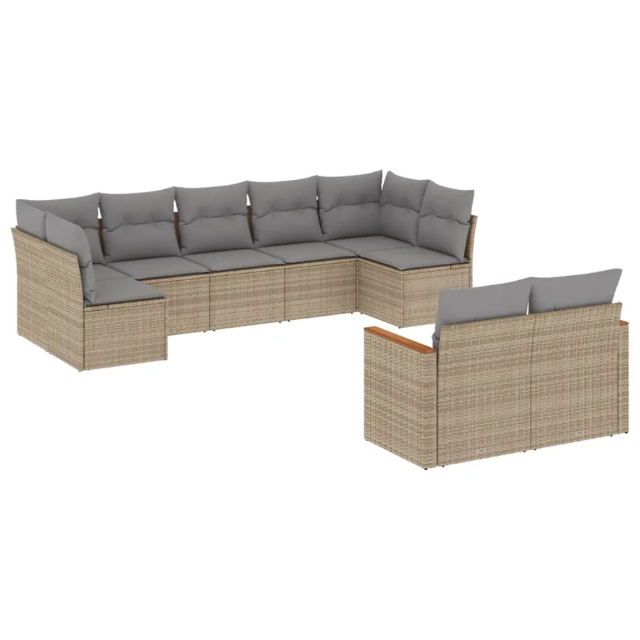 Salon de jardin avec coussins 9pcs mélange beige résine tressée - 2