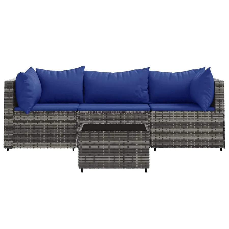 Salon de jardin 4 pcs avec coussins Gris Résine tressée - 3