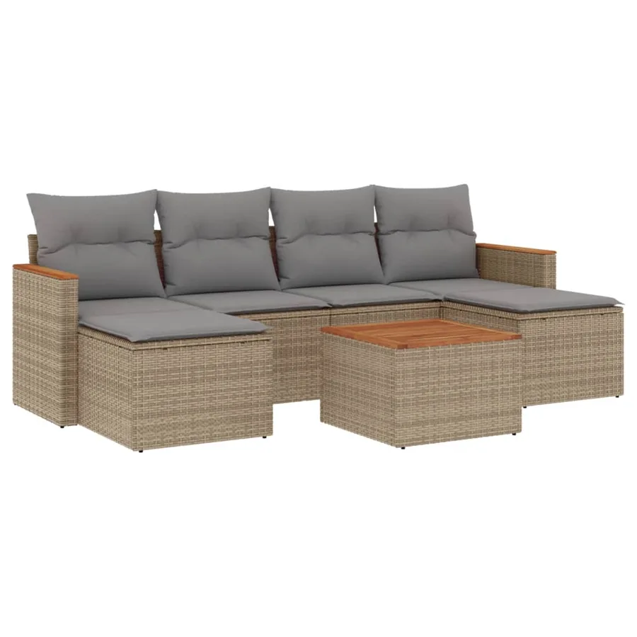 Salon de jardin avec coussins 7pcs mélange beige résine tressée - 2