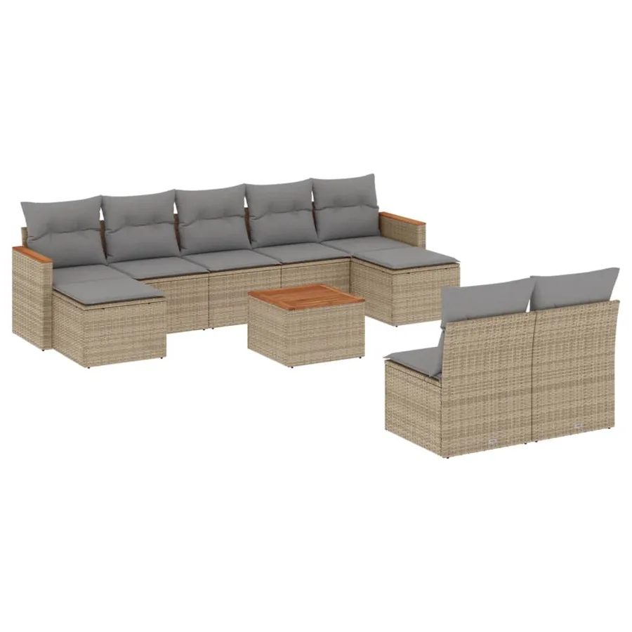 Salon de jardin et coussins 10 pcs mélange beige résine tressée - 2