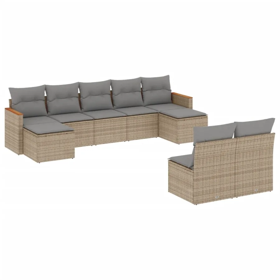 Salon de jardin avec coussins 9pcs mélange beige résine tressée - 2