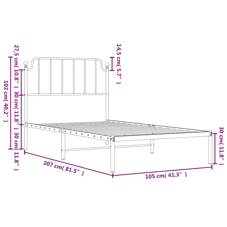 Cadre de lit métal sans matelas et tête de lit blanc 100x200 cm - 10