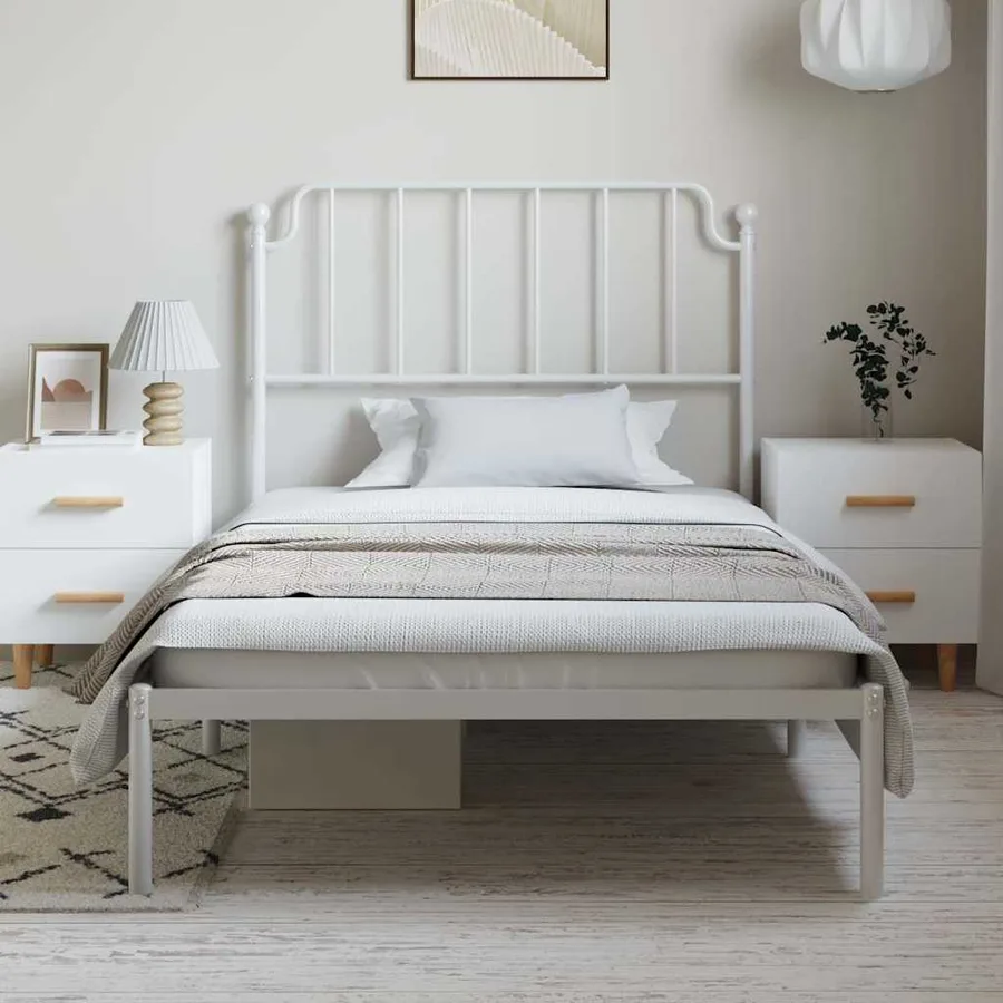 Cadre de lit métal sans matelas et tête de lit blanc 100x200 cm - 3