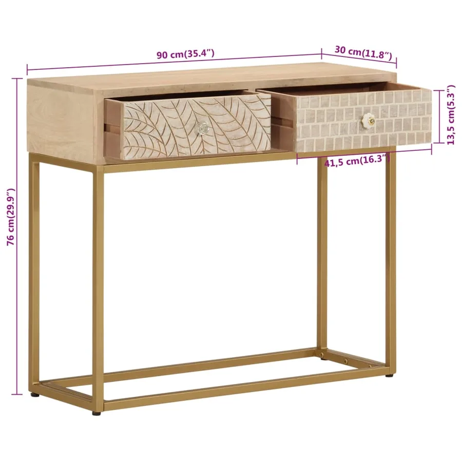 Table console 90x30x76 cm bois massif de manguier et fer - 9