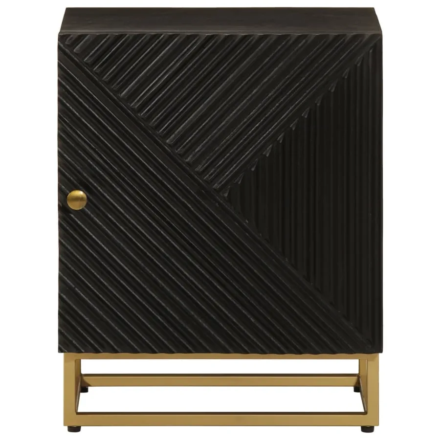 Table de chevet noir 40x30x50 cm bois massif manguier et fer - 3