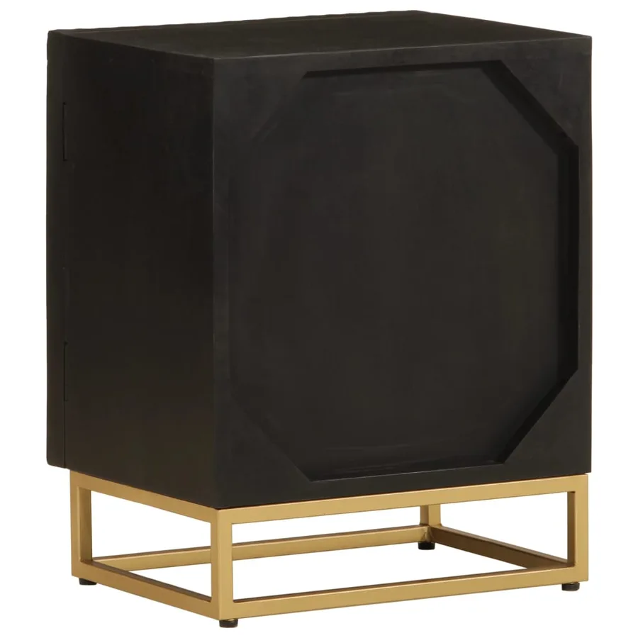 Table de chevet noir 40x30x50 cm bois massif manguier et fer - 5