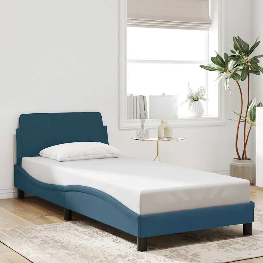 Cadre de lit avec tête de lit Dover bleu 80x200 cm velours
