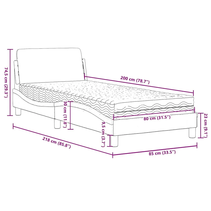 Lit avec matelas Dover bleu 80x200 cm velours - 9
