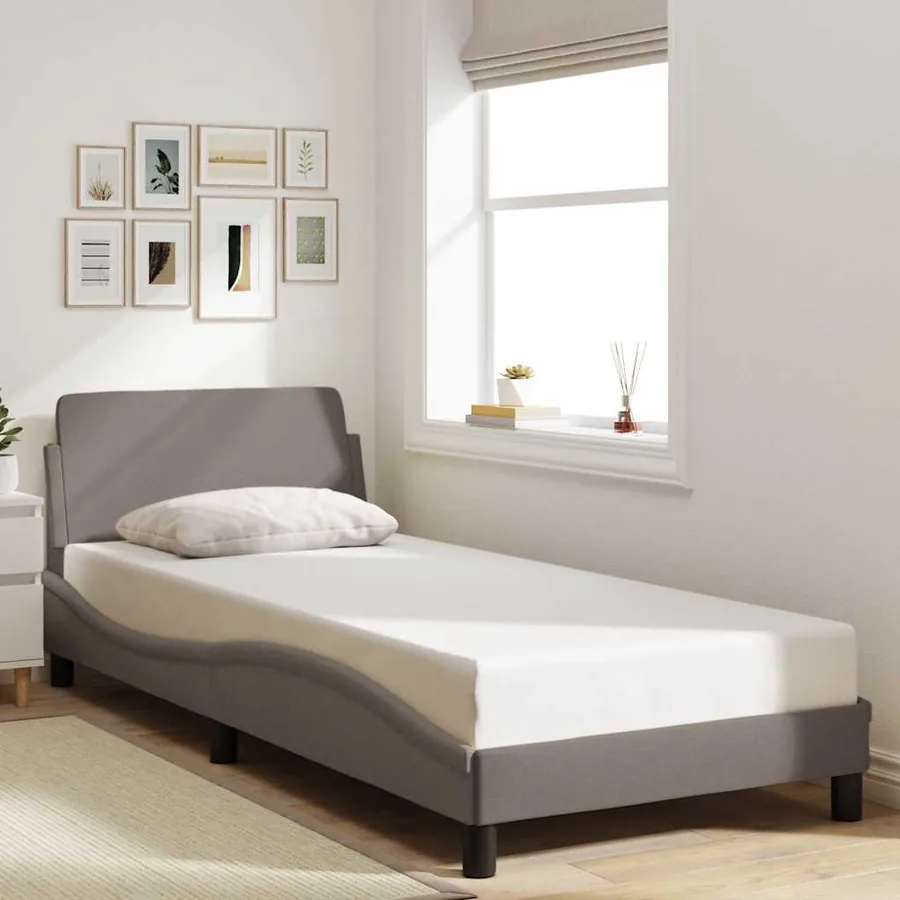 Cadre de lit avec tête de lit Dover taupe 80x200cm tissu