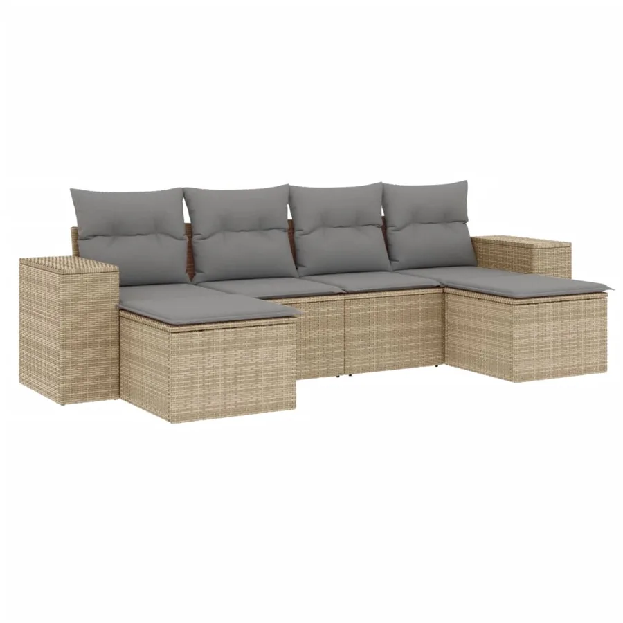 Salon de jardin avec coussins 6 pcs beige résine tressée - 2