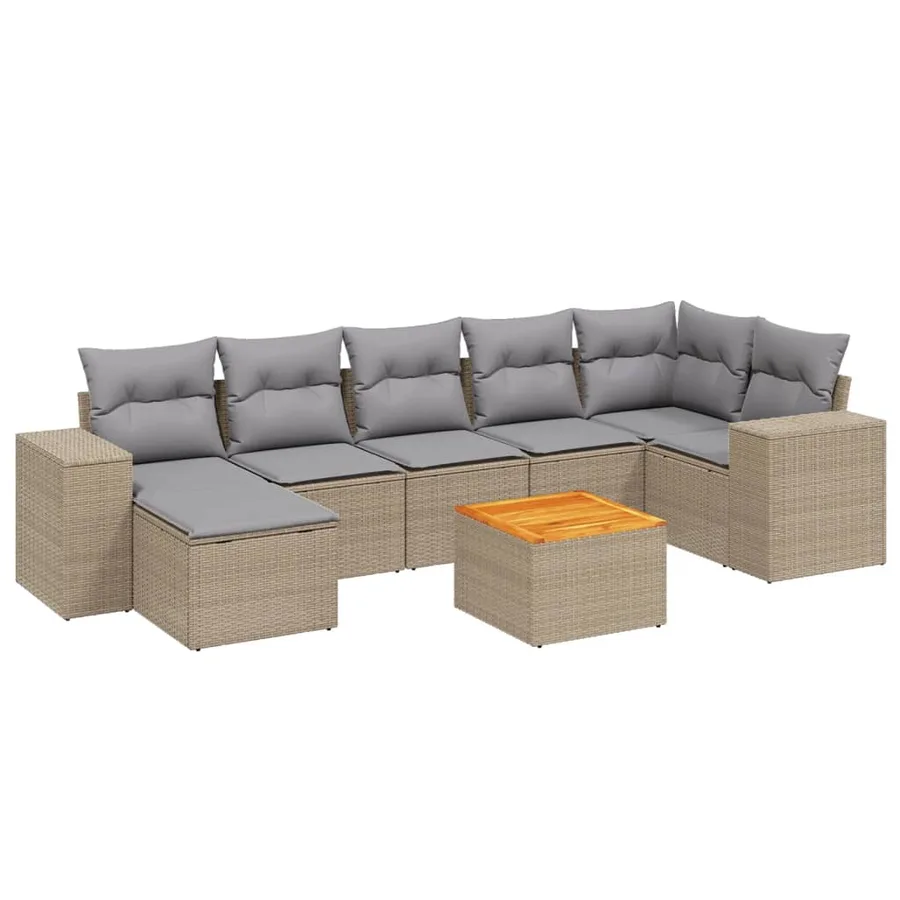 Salon de jardin avec coussins 8 pcs beige résine tressée - 2