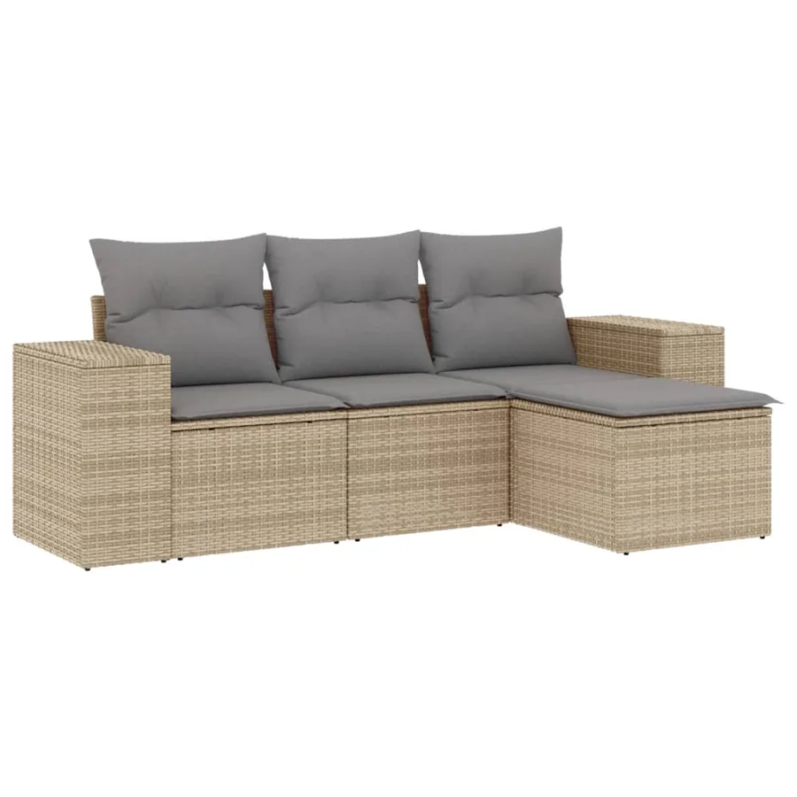 Salon de jardin avec coussins 4 pcs beige résine tressée - 2