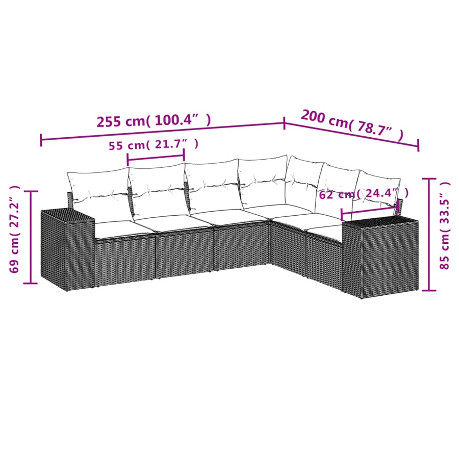 Salon de jardin avec coussins 6 pcs beige résine tressée - 7
