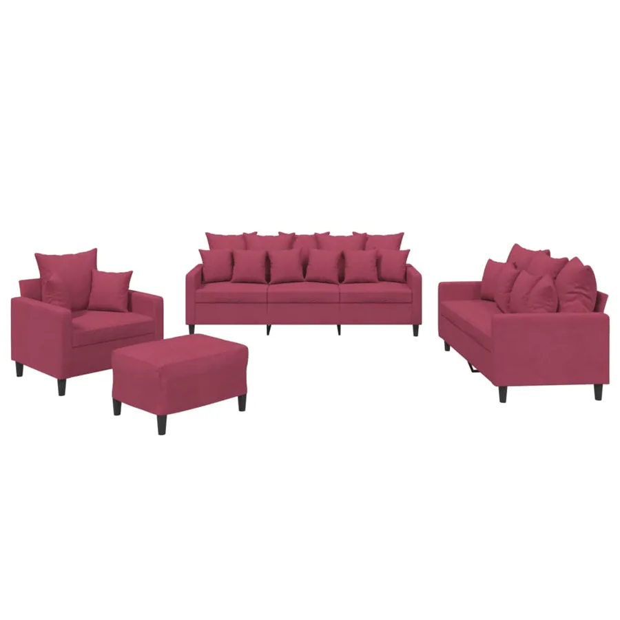 Ensemble de canapés 4 pcs avec coussins Rouge bordeaux Velours - 2