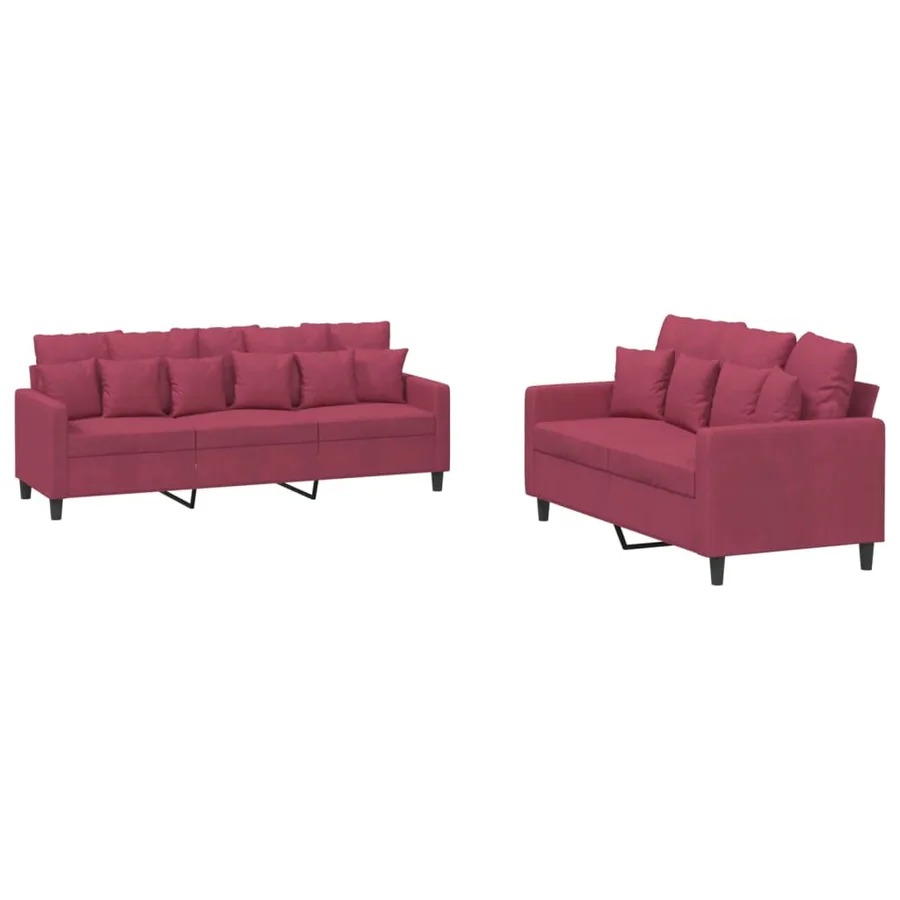 Ensemble de canapés 2 pcs avec coussins Rouge bordeaux Velours - 2
