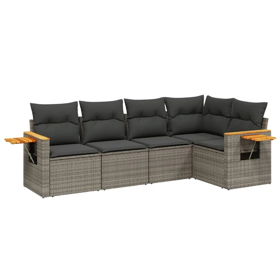 Salon de jardin 5 pcs avec coussins gris résine tressée - 2