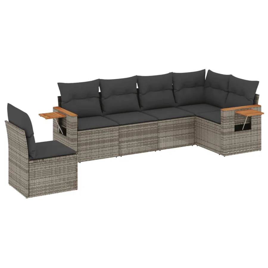 Salon de jardin 6 pcs avec coussins gris résine tressée - 2