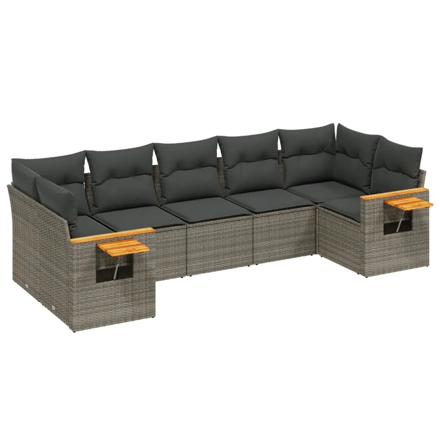 Salon de jardin avec coussins 7 pcs gris résine tressée - 2