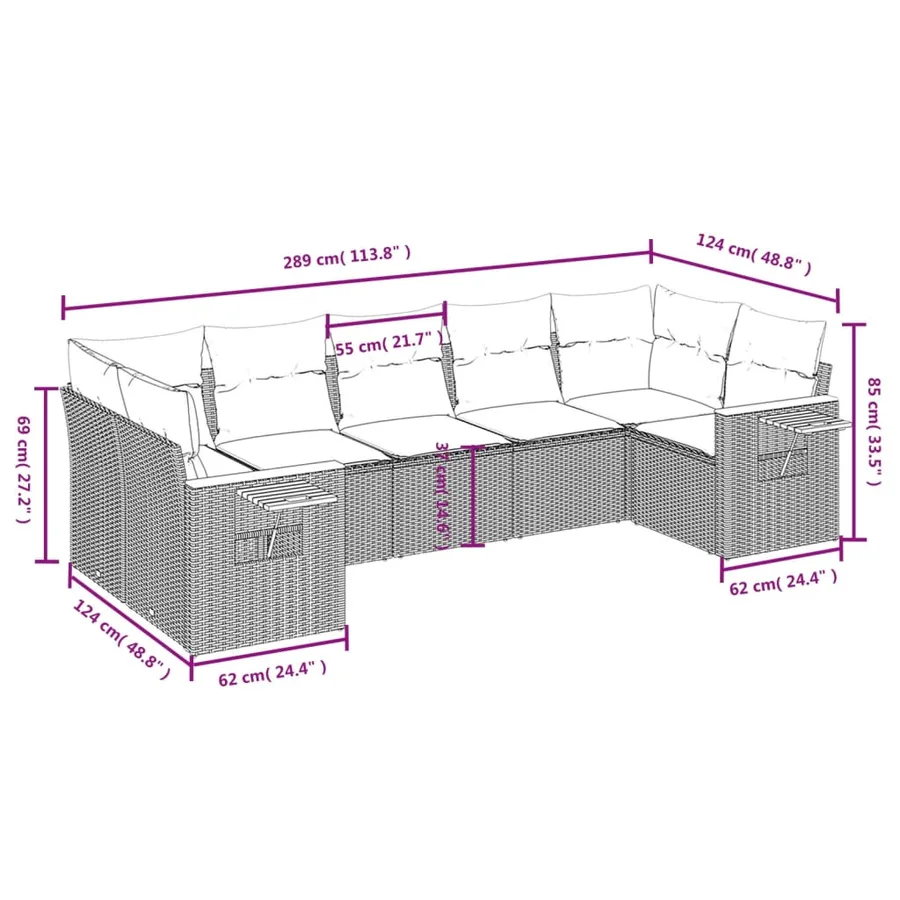 Salon de jardin avec coussins 7 pcs gris résine tressée - 8