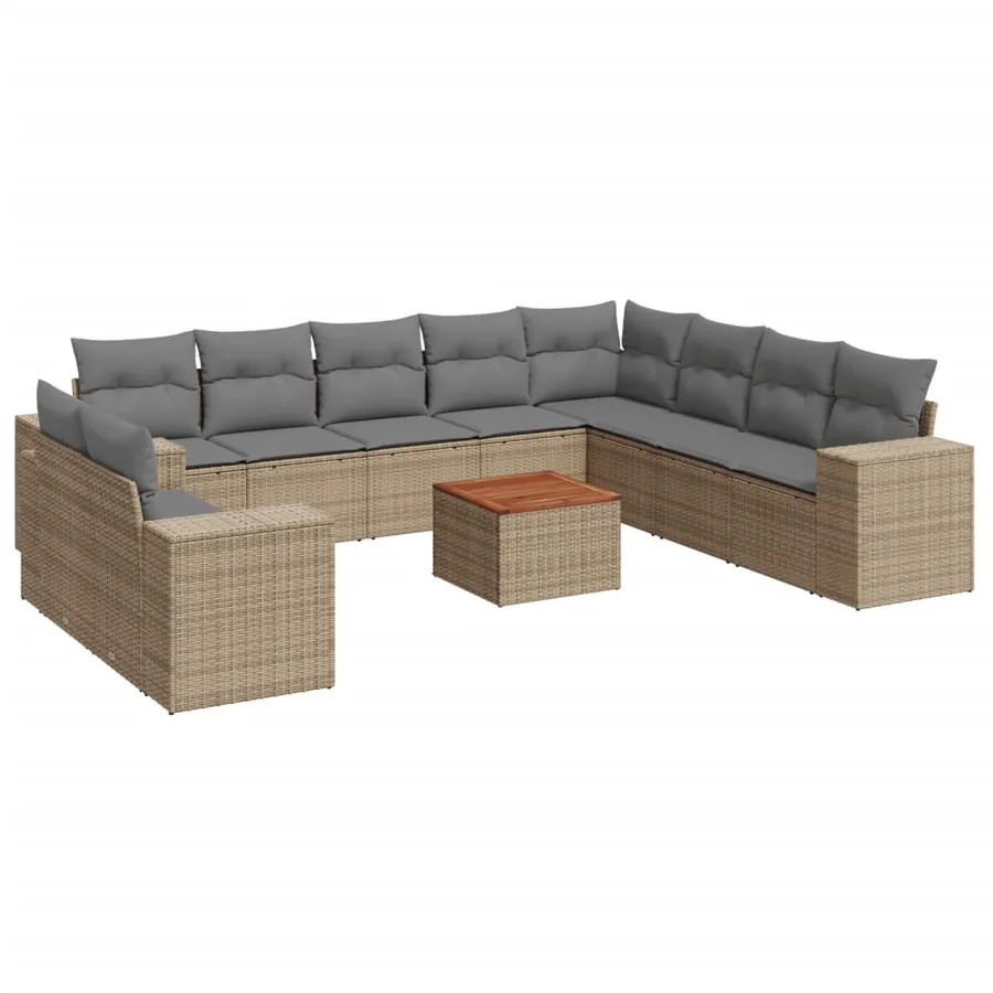 Salon de jardin 11 pcs avec coussins beige résine tressée - 2