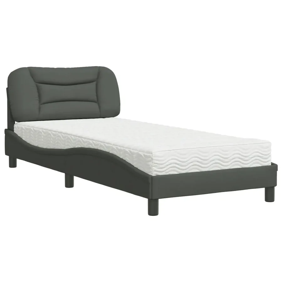 Lit avec matelas Hvar gris foncé 90x200 cm tissu - 2