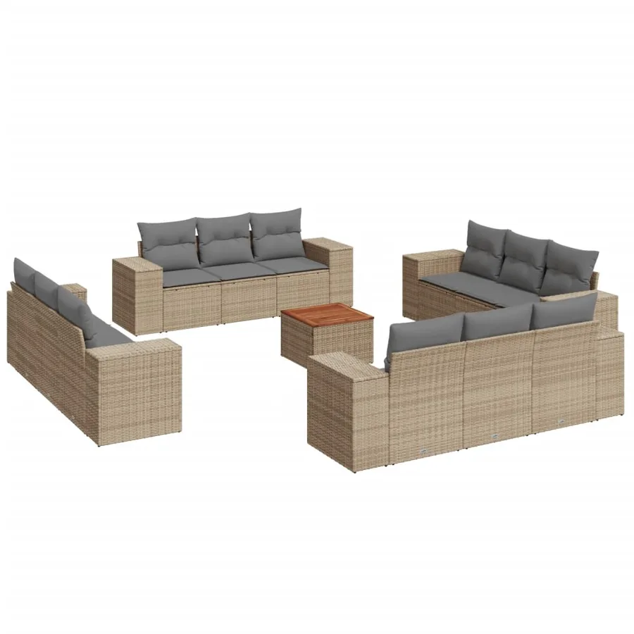 Salon de jardin avec coussins 13 pcs beige résine tressée - 2