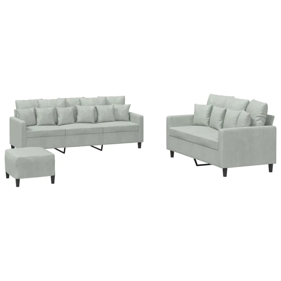 Ensemble de canapés 3 pcs avec coussins Gris clair Velours - 2