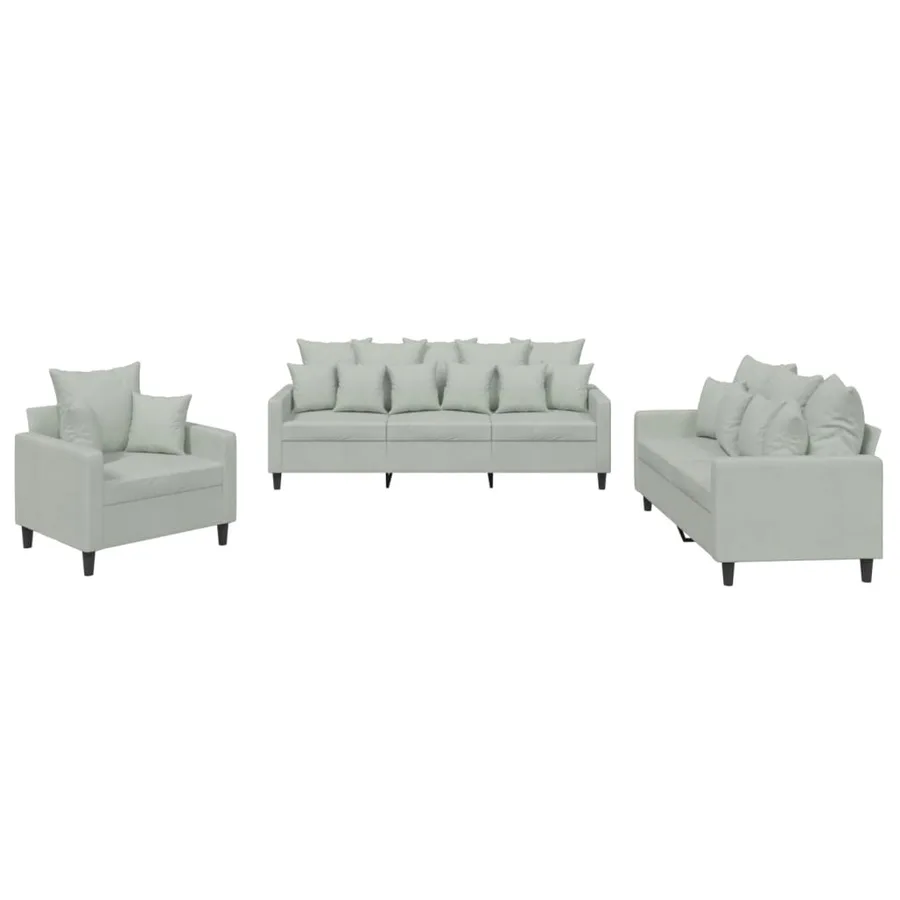 Ensemble de canapés 3 pcs avec coussins Gris clair Velours - 2