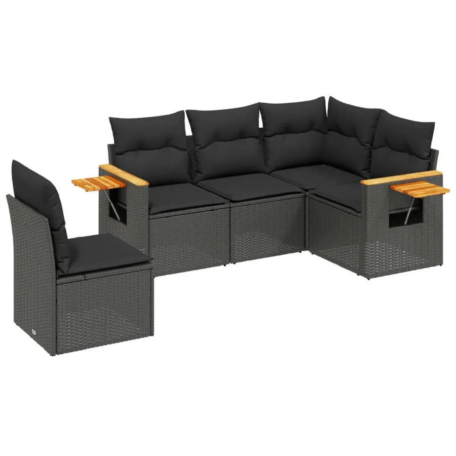 Salon de jardin 5 pcs avec coussins noir résine tressée - 2