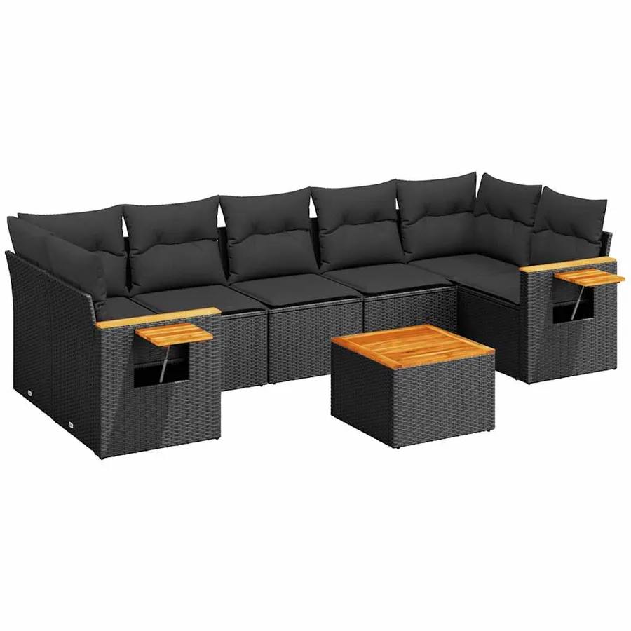 Salon de jardin 8 pcs avec coussins noir résine tressée - 2