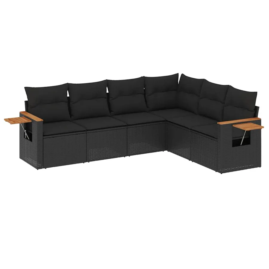 Salon de jardin 6 pcs avec coussins noir résine tressée - 2