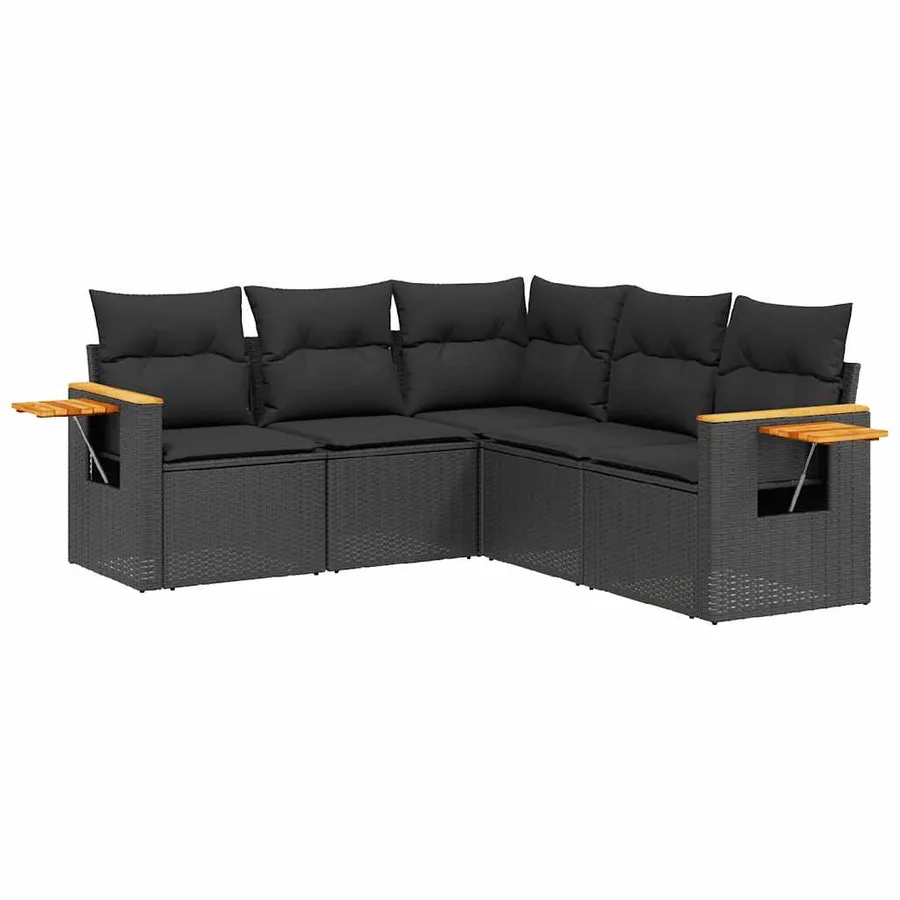 Salon de jardin 5 pcs avec coussins noir résine tressée - 2