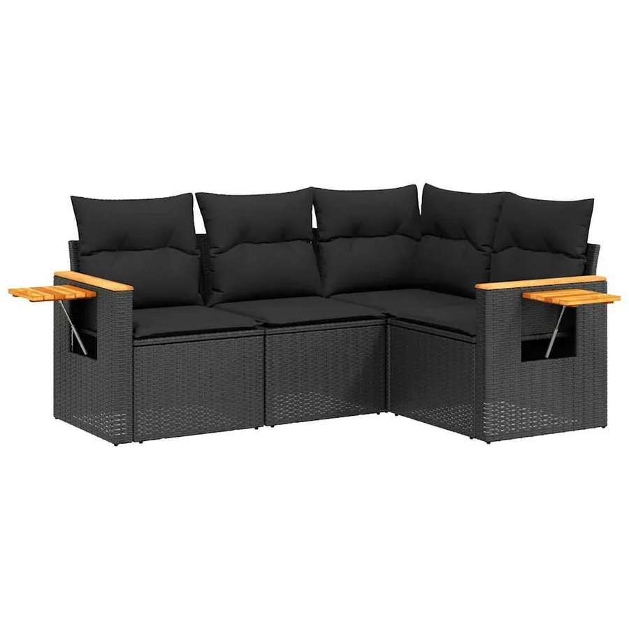 Salon de jardin 4 pcs avec coussins noir résine tressée - 2