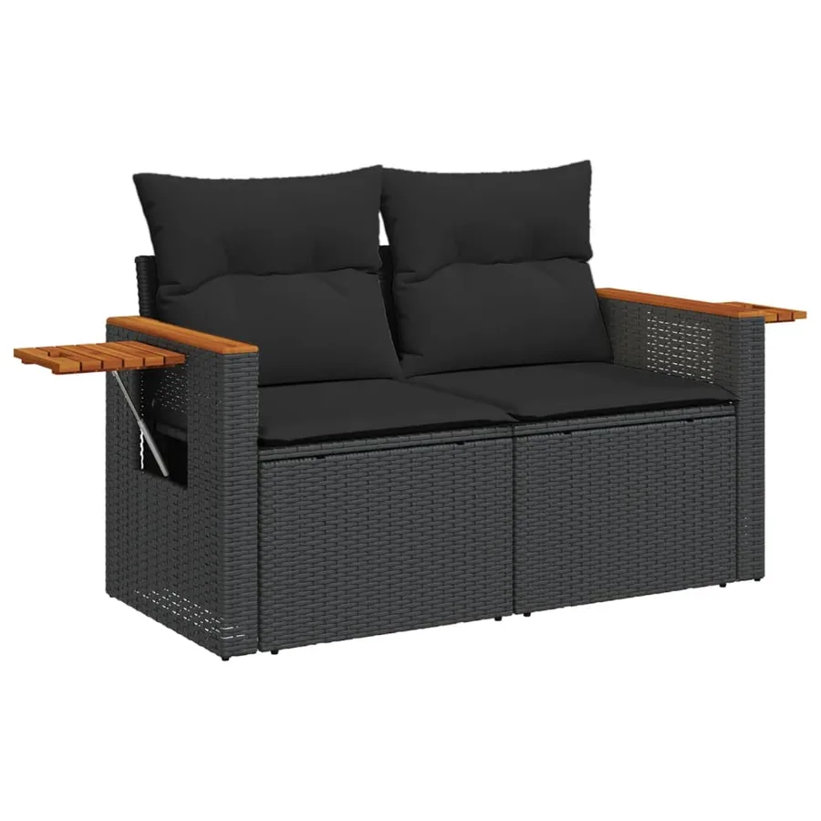 Salon de jardin 10 pcs avec coussins noir résine tressée - 3