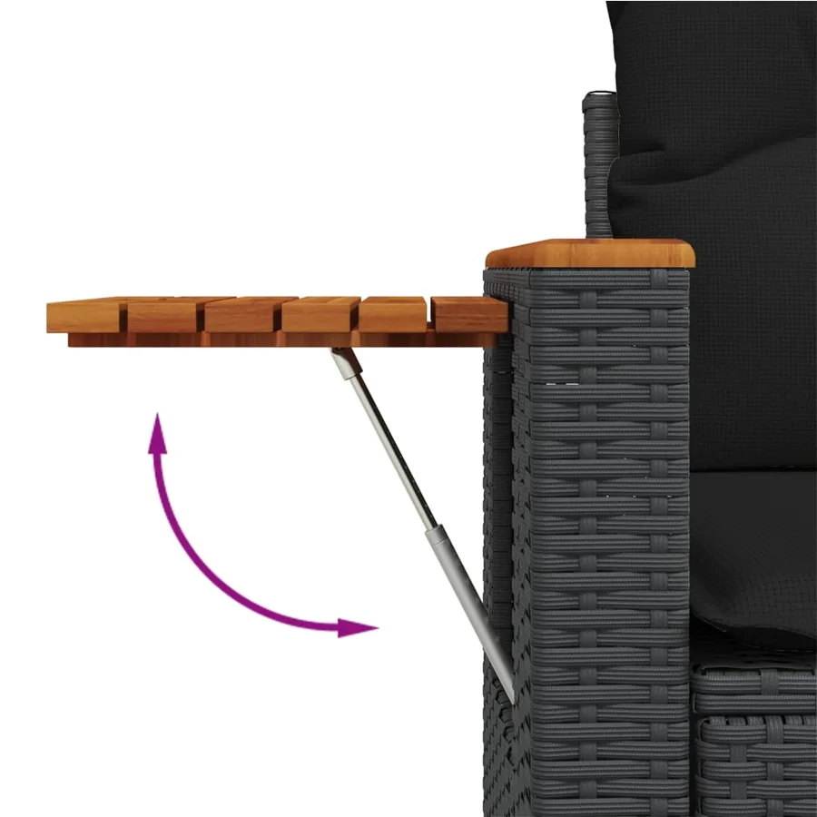 Salon de jardin 10 pcs avec coussins noir résine tressée - 7