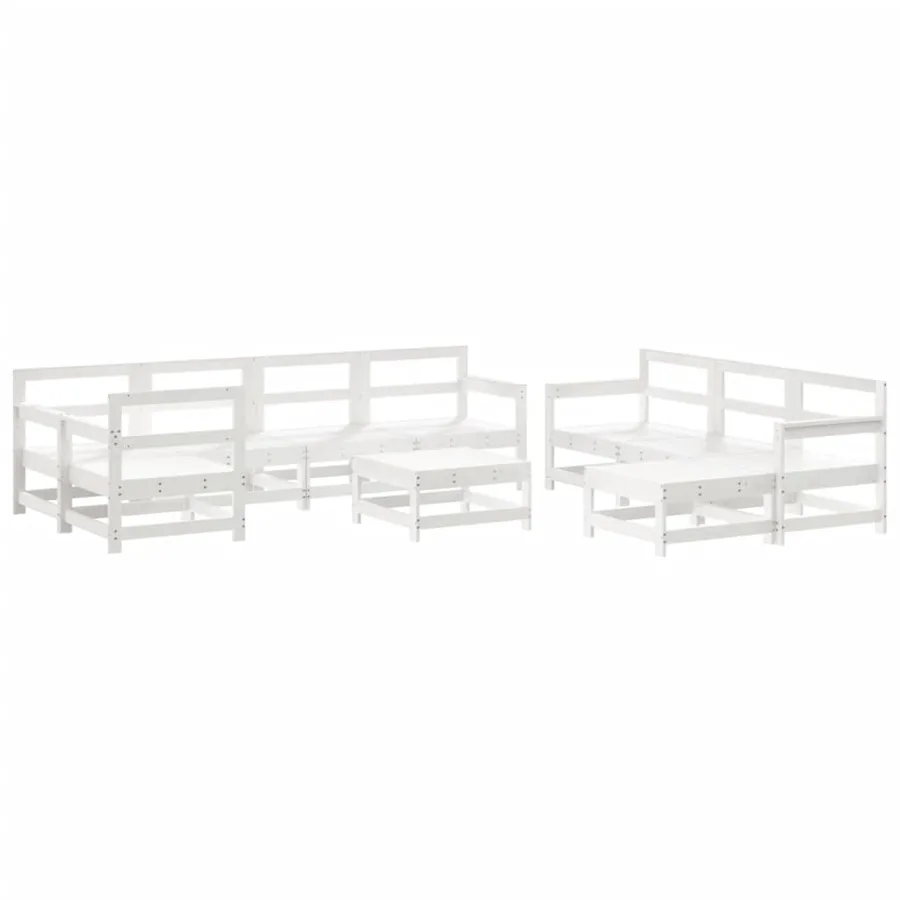 Salon de jardin 10 pcs Blanc Bois de pin massif - 2