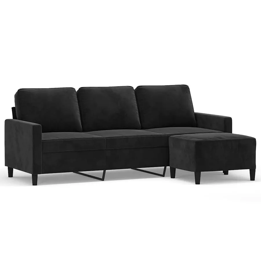 Canapé à 3 places avec repose-pieds Noir 180 cm Velours - 2
