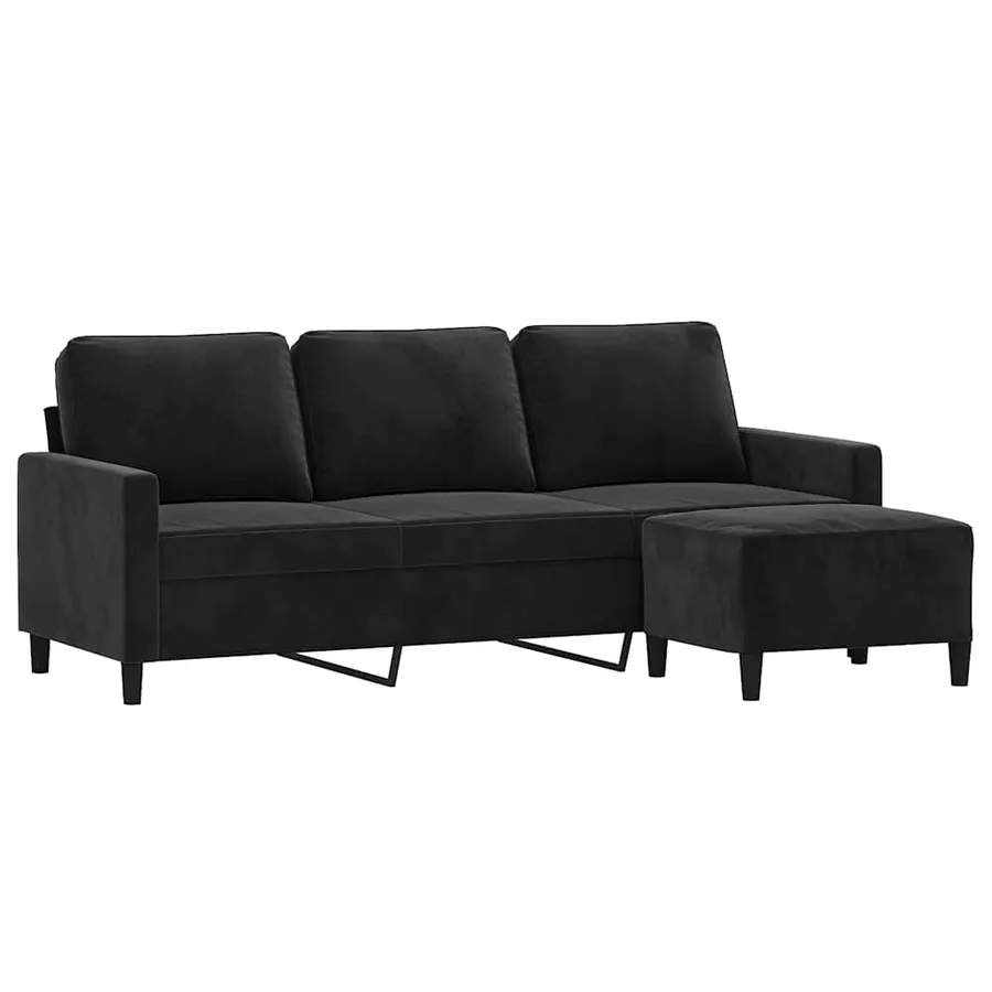 Canapé à 3 places avec repose-pieds Noir 180 cm Velours - 3