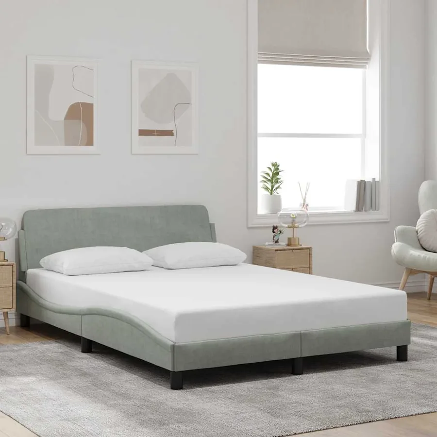 Cadre de lit Dover gris clair 140x200 cm velours