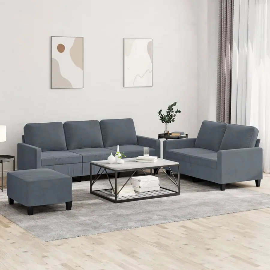 Ensemble de canapés 3 pcs avec coussins Gris foncé Velours
