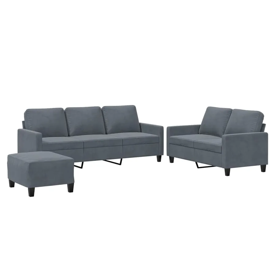 Ensemble de canapés 3 pcs avec coussins Gris foncé Velours - 2