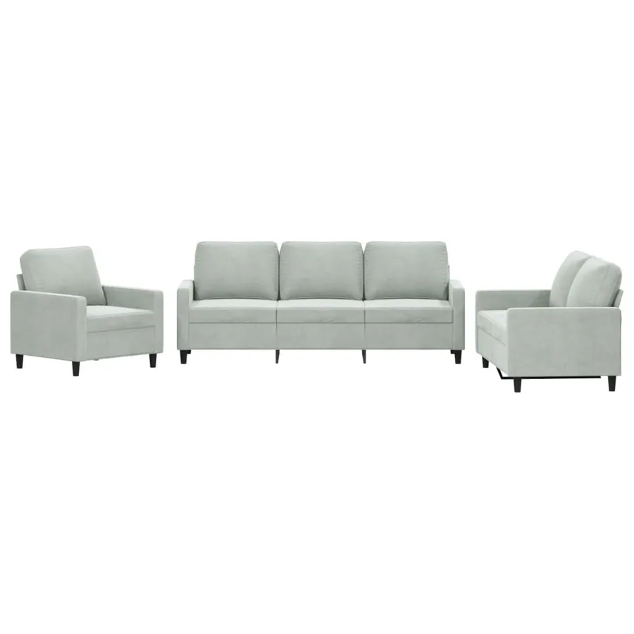 Ensemble de canapés 3 pcs avec coussins Gris clair Velours - 2