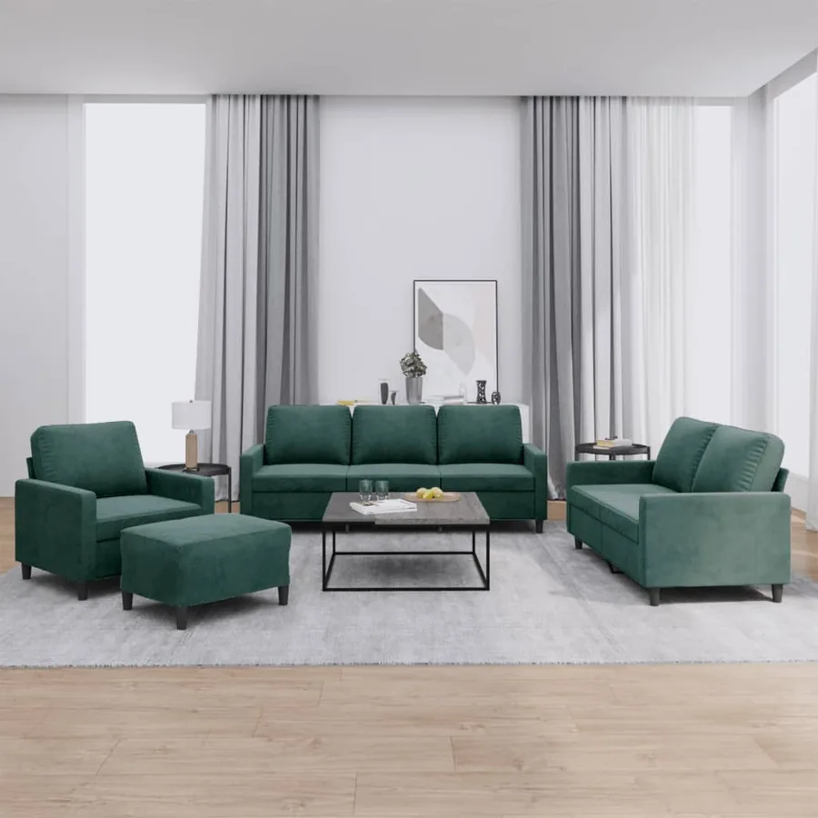Ensemble de canapés 4 pcs avec coussins Vert foncé Velours