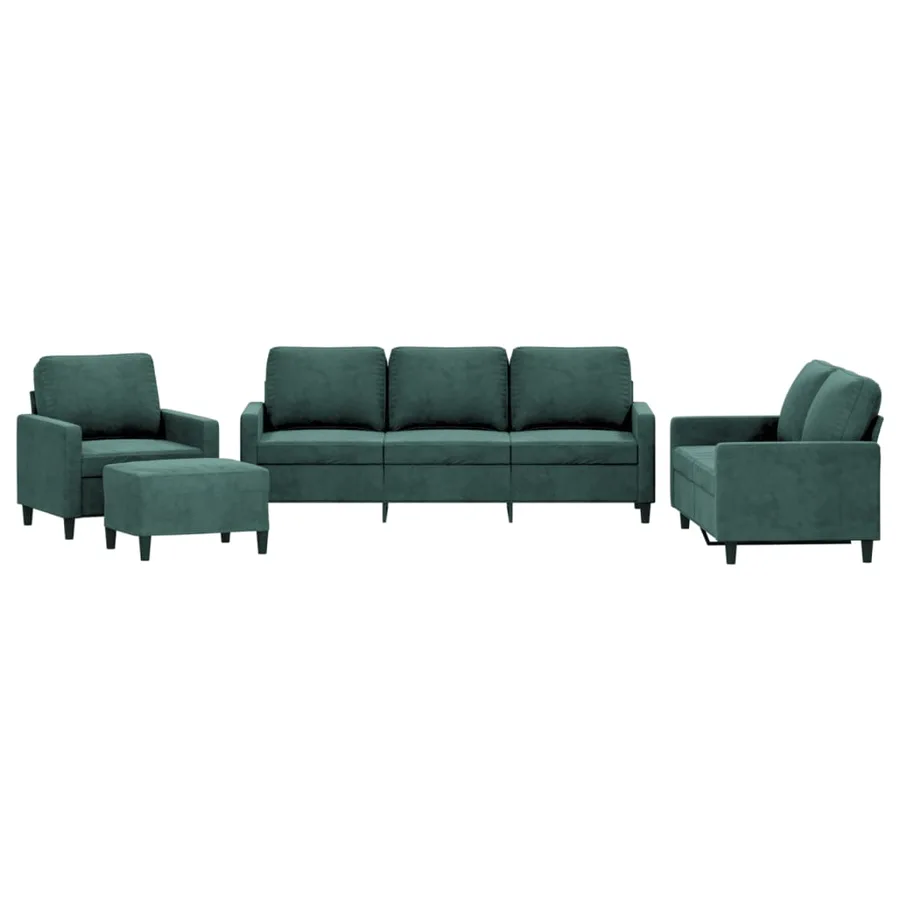 Ensemble de canapés 4 pcs avec coussins Vert foncé Velours - 2