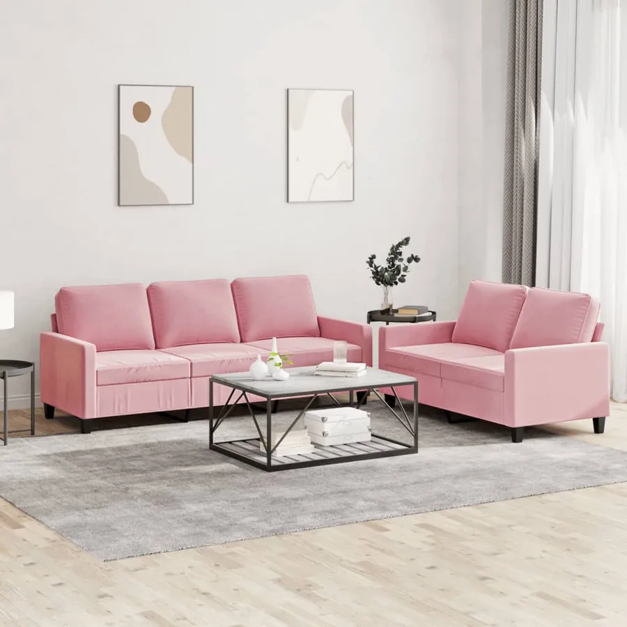 Ensemble de canapés 2 pcs avec coussins Rose Velours