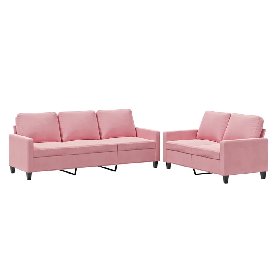 Ensemble de canapés 2 pcs avec coussins Rose Velours - 2
