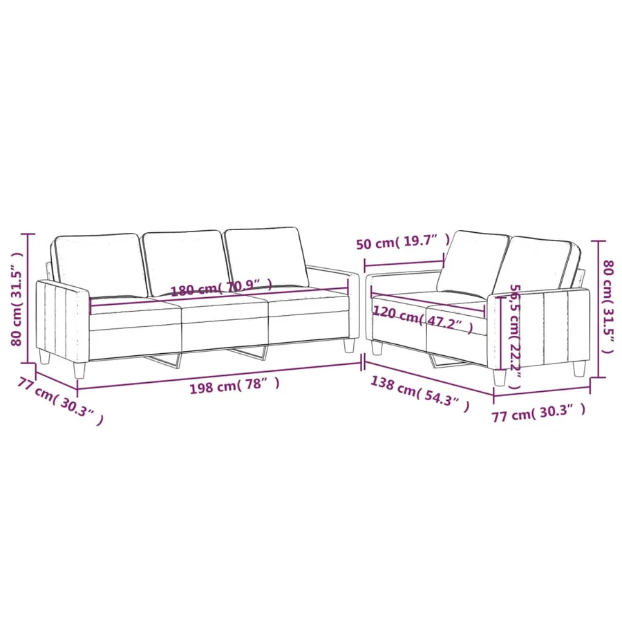 Ensemble de canapés 2 pcs avec coussins Rose Velours - 7