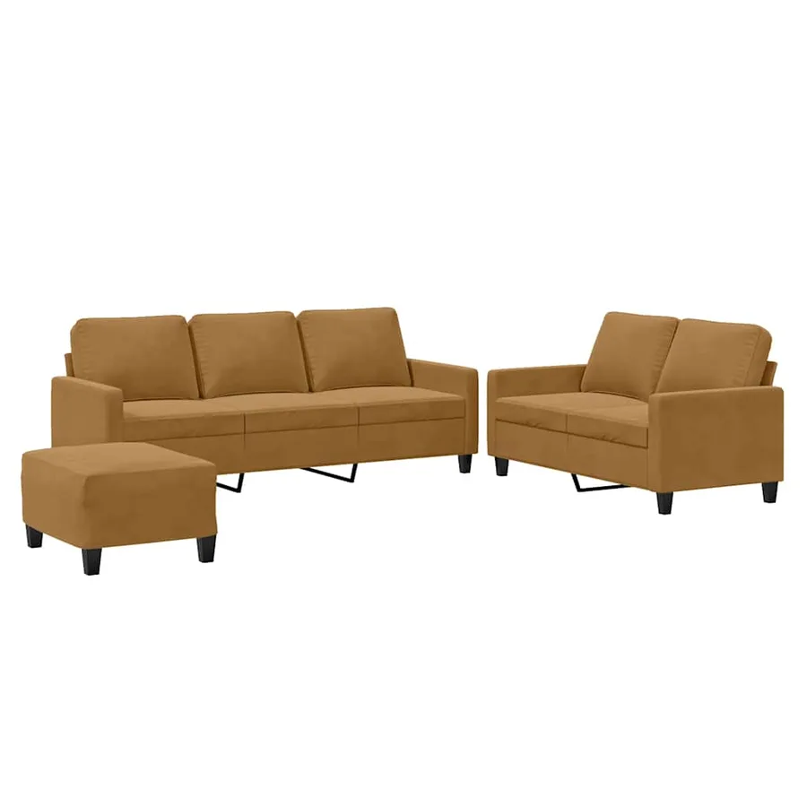 Ensemble de canapés 3 pcs avec coussins Marron Velours - 2